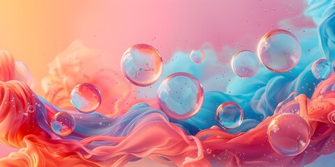 Vibrant Digital Fluid Composition with Swirling Prismatic Bubbles and Captivating Chromatic Flow