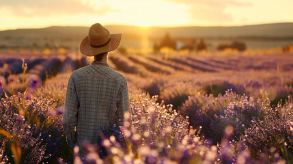 Farmer in beautiful lavender field
