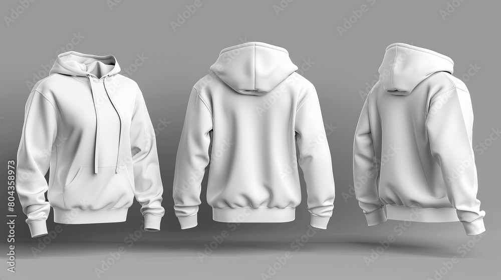 Poster three blank hoodies presented on a plain background, ideal for branding mockups. generative ai