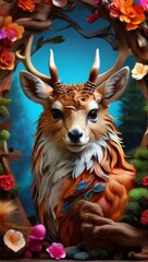 Naklejka premium Ethereal Forest Stag Portrait - Mythological Fantasy Concept Art