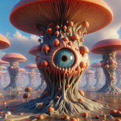 AI generative, Strange Mushroom Surrealism, surrealism and fantasy art, strange fungal plant surrealism, World Fantasy Plant Mushroom Surrealism , Fantasy World Strange Mushroom Plant Surrealisms - obrazy, fototapety, plakaty