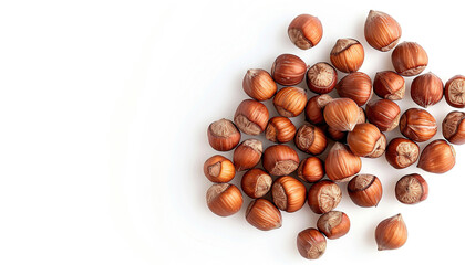 hazelnuts, isolated on white background, copy space 