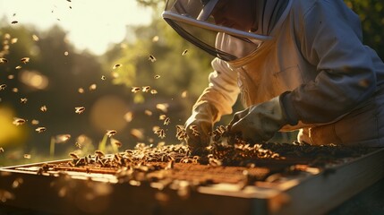 Beekeeper at Work: Tending to the Hive - Apiculture Concept