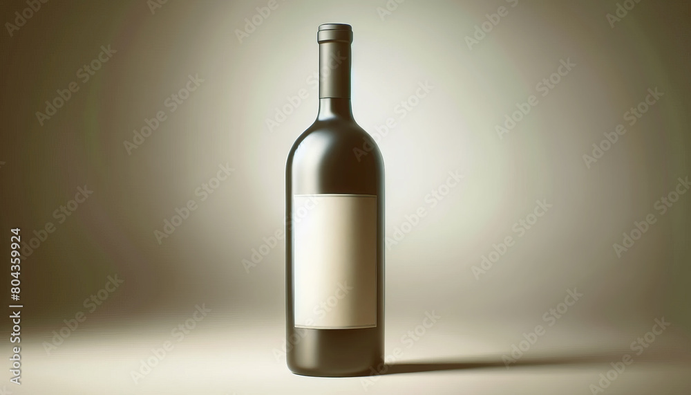 Poster a wine bottle with a blank label on a beige background, modern and clean, ideal for branding mockup.