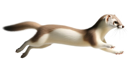 Realistic Weasel Running Side View on Transparent Background, A detailed illustration of a weasel in full sprint, captured from a side view, presented on a transparent or white background.