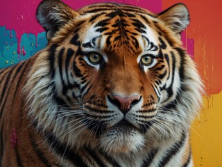 Fototapeta premium Vibrant Pop Art Tiger Portrait - Abstract Graffiti Animal Design