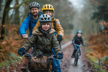 Family Bike Ride - Sporty Family Look: A family with children going for a bike ride, dressed in sporty and practical clothing, enjoying a day of outdoor exercise and fun.