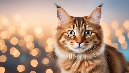 Portrait of a cute cat with some lights in the background