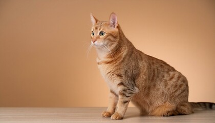 A full-body portrait of a cat looking to the left