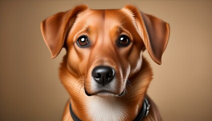 A close-up portrait of a brown dog 