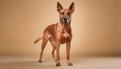 A full-body portrait of a dog looking at the camera