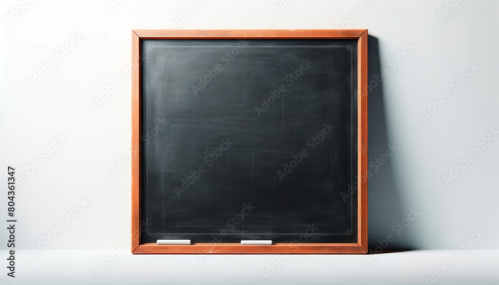 Poster An empty blackboard with a wooden frame on a white background, ideal for a display or presentation concept. Generative AI