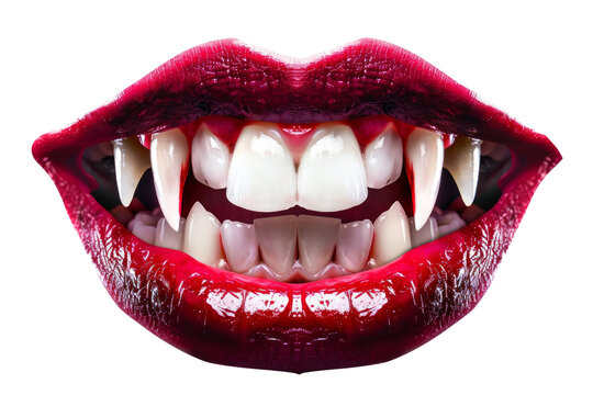 Halloween vampire dracula mouth with sharp teeth and red lips