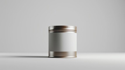 Illustrate a minimalist yet captivating portrayal of a side view of a cat food tin against a pure white canvas