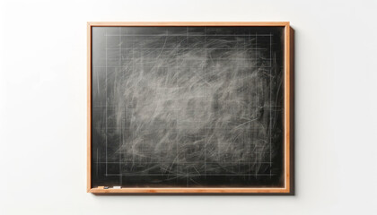 Empty blackboard with chalk marks, isolated on a white background, concept of education and presentation. Generative AI