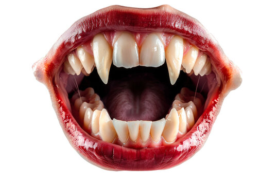 Halloween vampire dracula mouth with sharp teeth and red lips