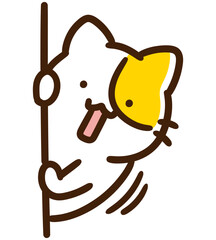 壁から覗き込むかわいいねこのキャラクターのデフォルメイラスト