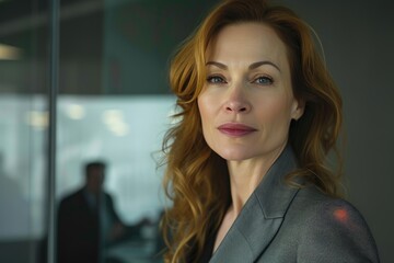 Obraz premium Professional Woman at Board Meeting in Modern Office