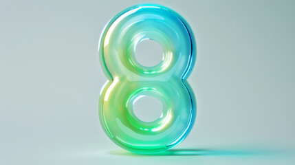 Stylish neon number 8 in light green and blue hues