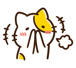 口を手で押さえて笑うかわいいねこのキャラクターのデフォルメイラスト