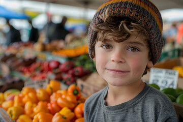 City Market Exploration : A family with children exploring a city market, dressed in casual and comfortable clothing, experiencing the sights, sounds, and flavors of the urban market.