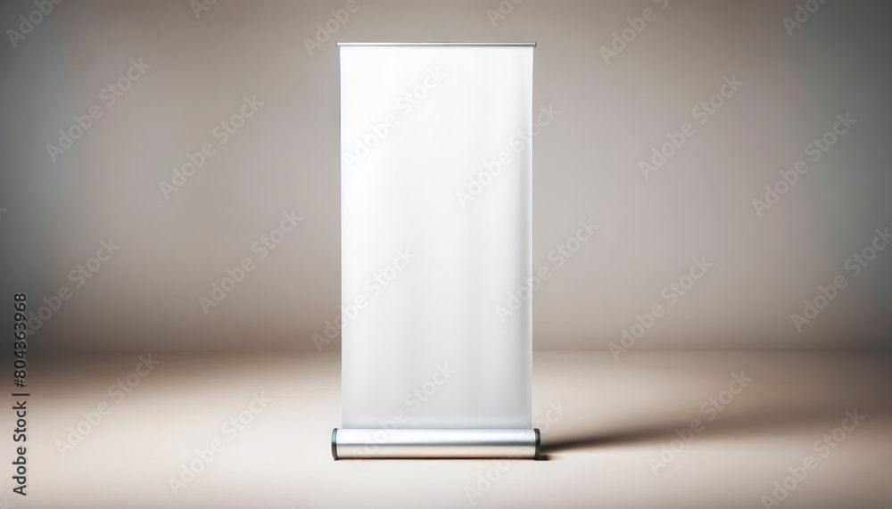 Poster An empty rollup banner display on a gradient background, suitable for branding mockup presentation. Generative AI