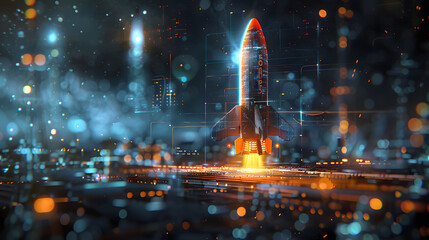 rocket hologram for digital product lunch