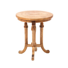 Antique ornate wooden stool, chair, table. Isolated, single object.