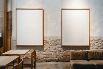 In the serene gallery space, two wooden frames of identical size hang parallel to each other, their white emptiness mirroring the gallery's tranquil ambiance exhibit