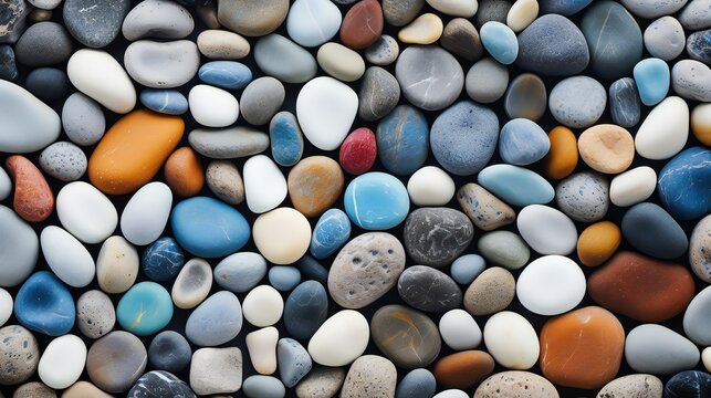trendy, vibrant, little sea stone backdrop with pebbles. Abstract multicolored beach nature pattern