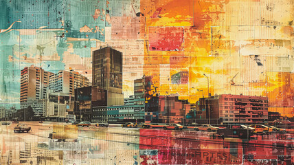 Abstract newspaper and city paper collage backgroud