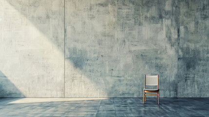 Single chair in a spacious minimalist concrete room