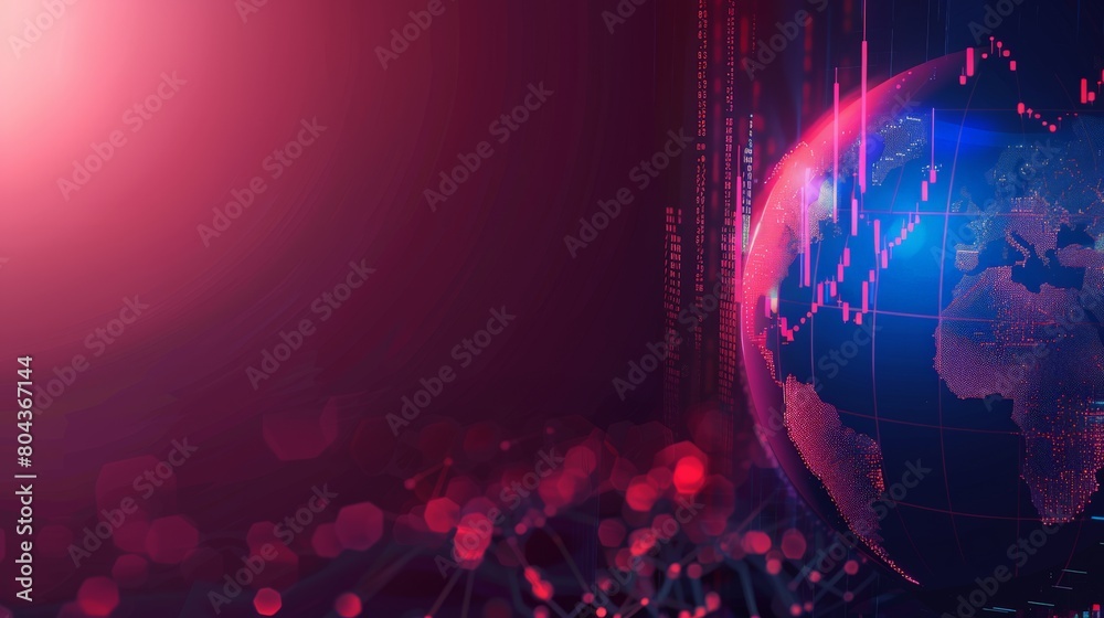 Poster Financial markets visualized on a global sphere with dynamic data lines and grids. Concept of worldwide trading.