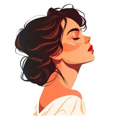 Portrait of romantic woman dreaming  on white background, color illustration generated with AI