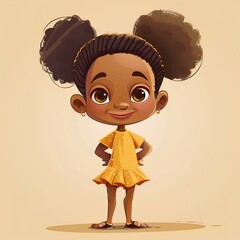 Portrait of African  kid girl smiling on yellow background, color illustration generated with AI. 