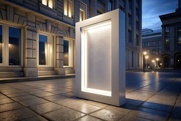 Frame mockup for marketing on illuminated street in the city at night. Generative AI
