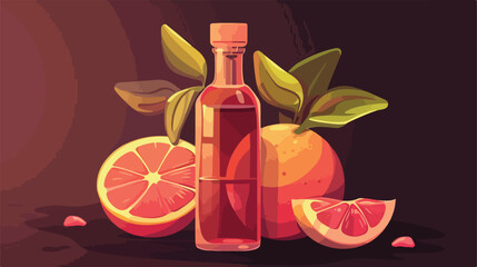 Bottle of grapefruit oil on dark background Vector style