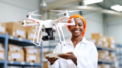 African american engineer coding advanced drone control software for aerospace innovation