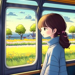 창밖 바라보는 소녀