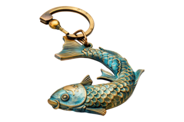 3d fish keychain isolated on transparent background