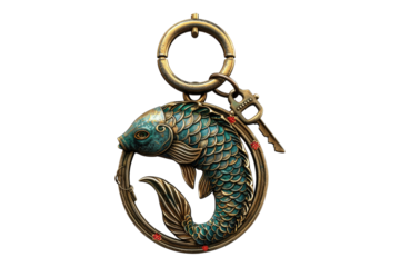3d fish keychain isolated on transparent background