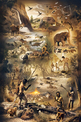 Informative Illustration of Primitive Lifestyle and Survival during the Stone Age