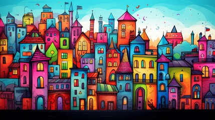 colorful cartoon town building.