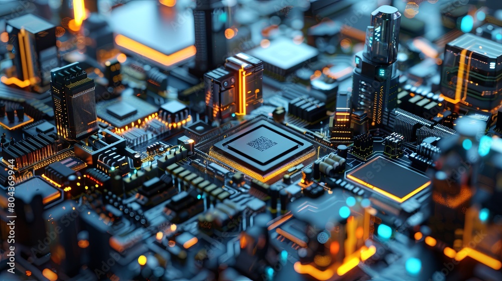 Fototapete detailed view of a computer motherboard showcasing electronic microchips and printed circuit boards 