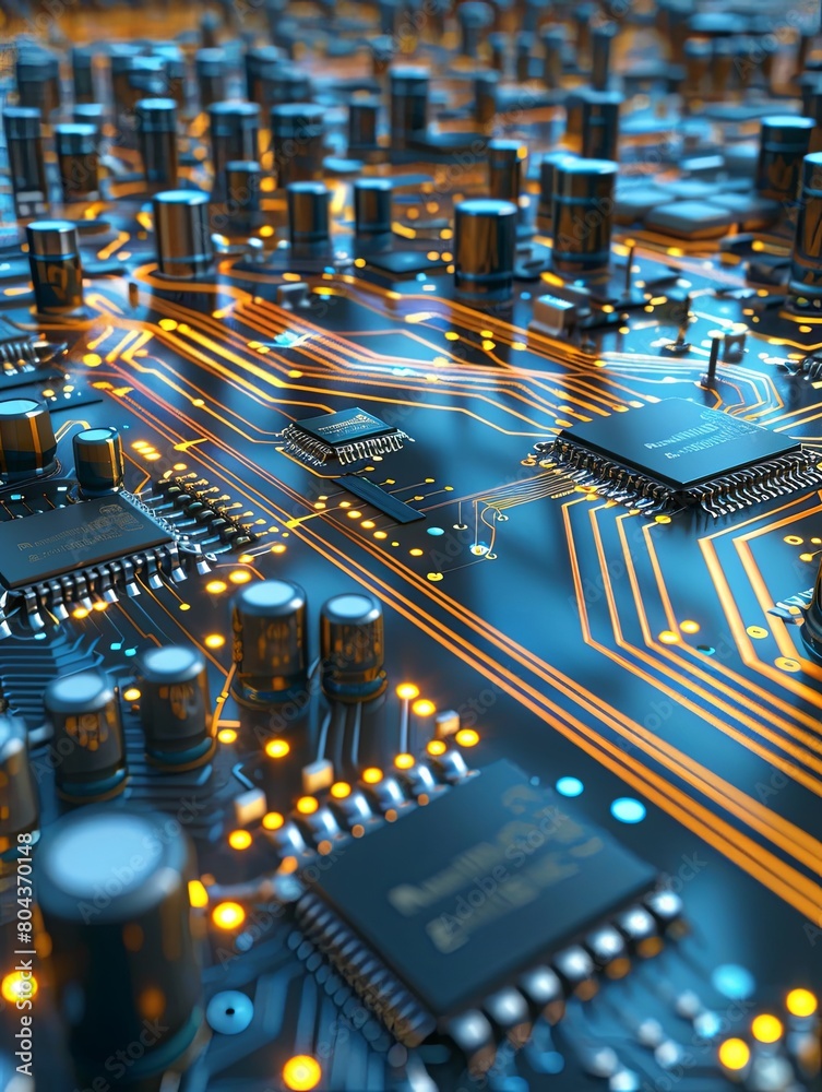 Aufkleber detailed view of electronic microchips and printed circuit boards in a manufacturing workshop. gener