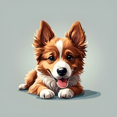 AI generated illustration of a brown and white dog with its tongue out, resting