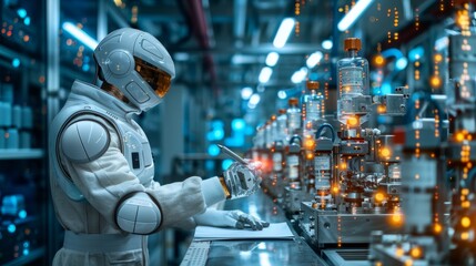 ChatGPT bot is writing answers with a pen on paper.