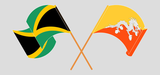 Crossed and waving flags of Jamaica and Bhutan