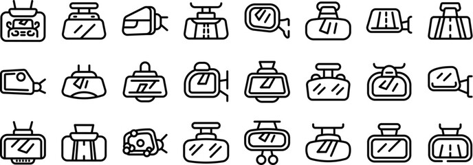 Rearview mirror icons set outline vector. Auto transport. Behind reflection