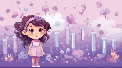 Little girl with Pop Tubes on lilac background 2d f